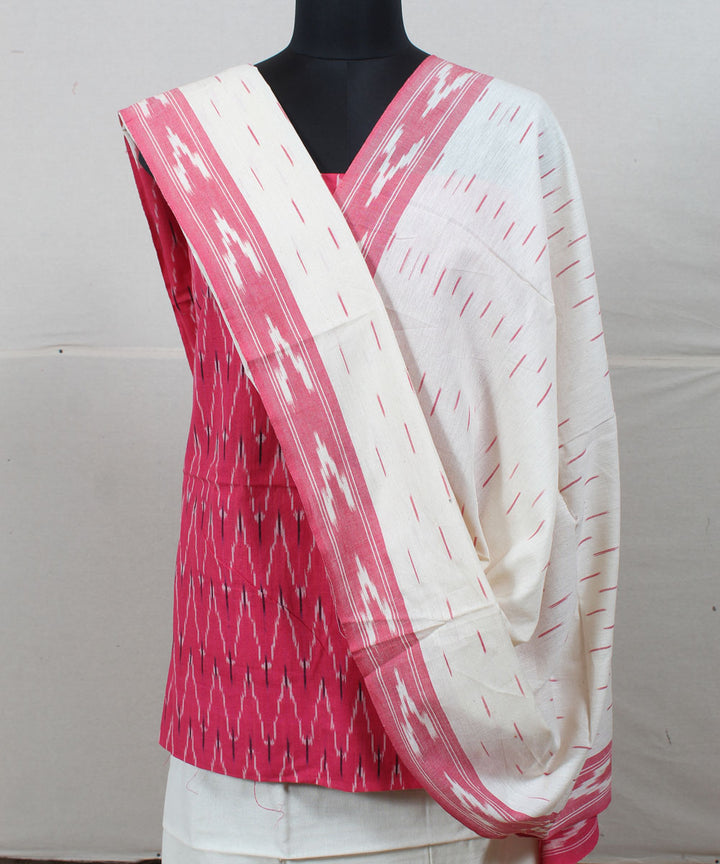 Pink white handwoven pochampally ikat cotton dress material