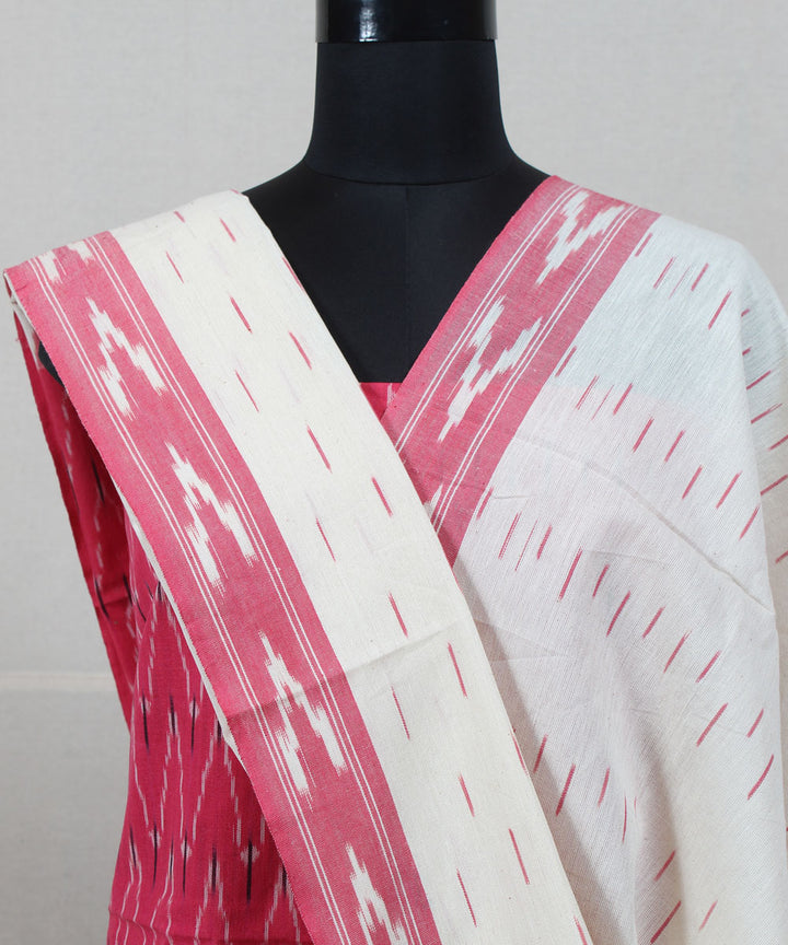 Pink white handwoven pochampally ikat cotton dress material