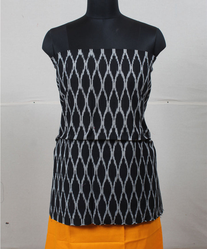 Black mustard cotton handwoven pochampally ikat dress material