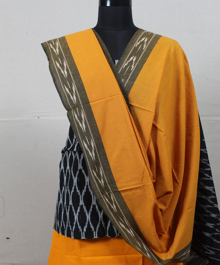 Black mustard cotton handwoven pochampally ikat dress material