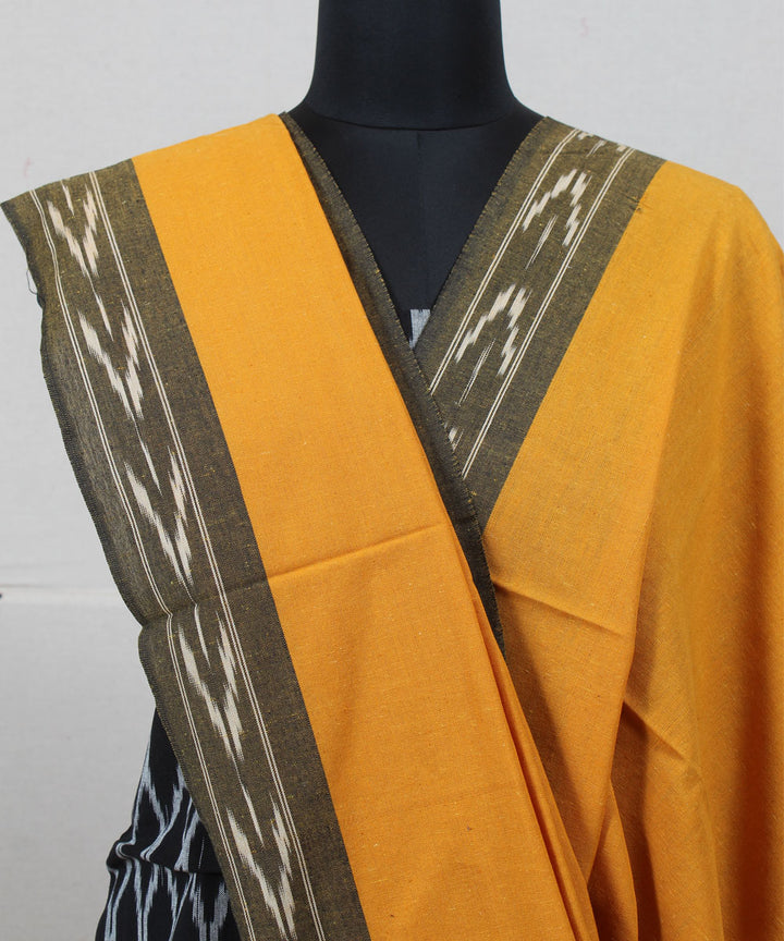 Black mustard cotton handwoven pochampally ikat dress material