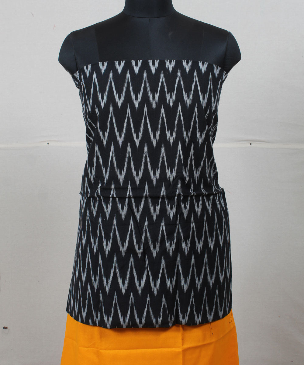 Black mustard handwoven cotton pochampally ikat dress material