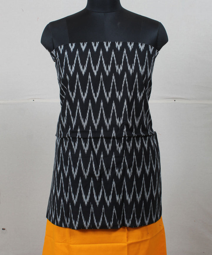 Black mustard handwoven cotton pochampally ikat dress material