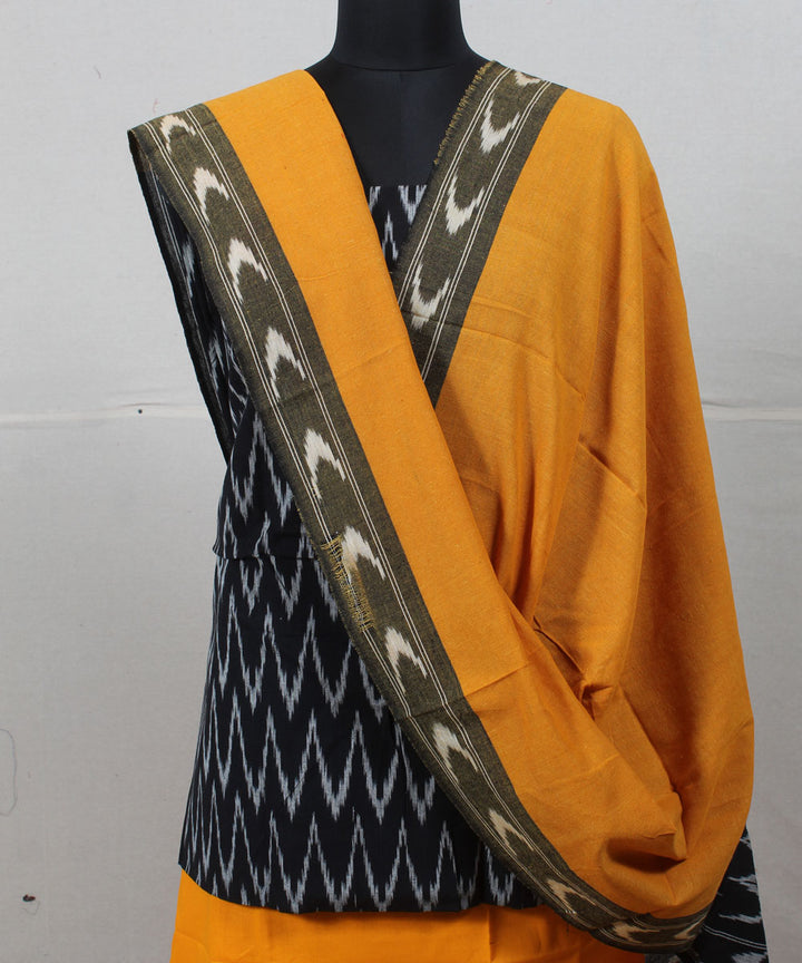 Black mustard handwoven cotton pochampally ikat dress material