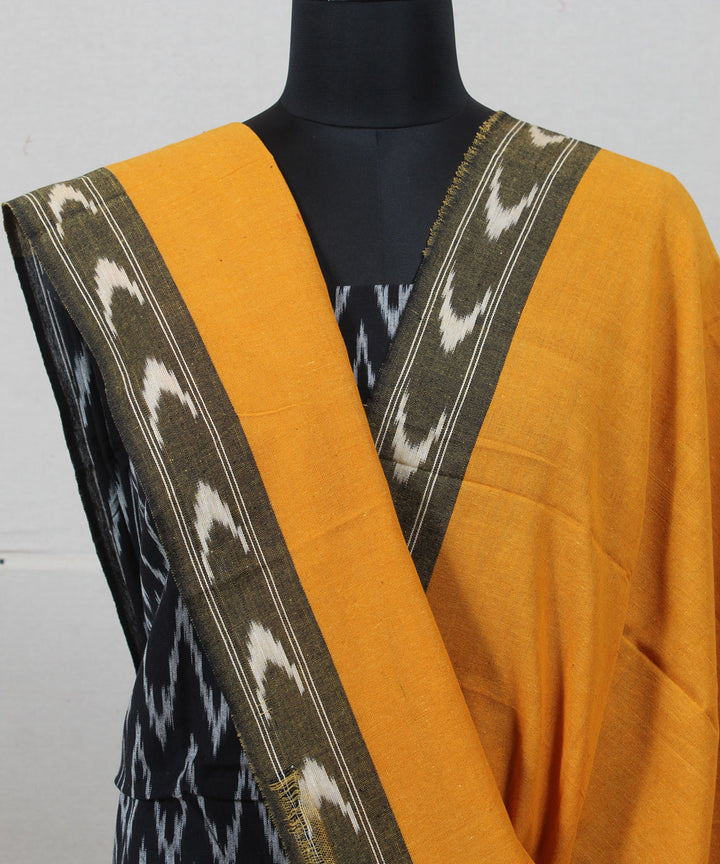 Black mustard handwoven cotton pochampally ikat dress material