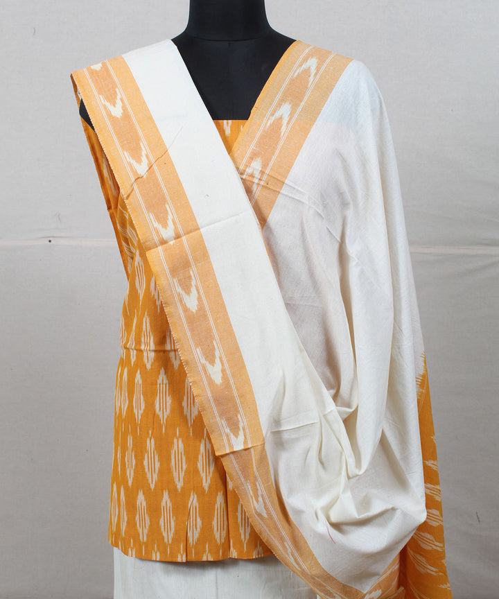 Mustard offwhite handwoven pochampally ikat dress material