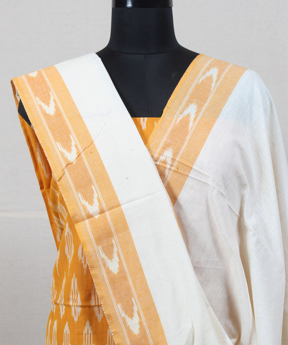 Mustard offwhite handwoven pochampally ikat dress material