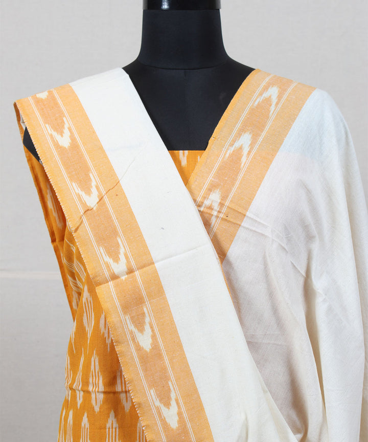 Mustard offwhite handwoven pochampally ikat dress material