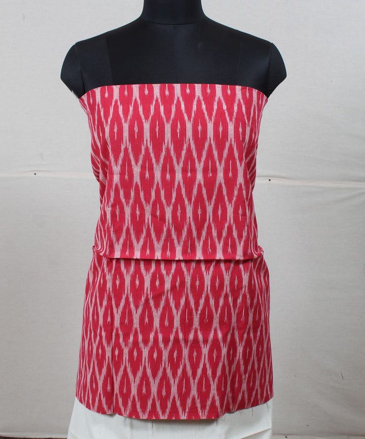 Pink white handwoven cotton pochampally ikat dress material