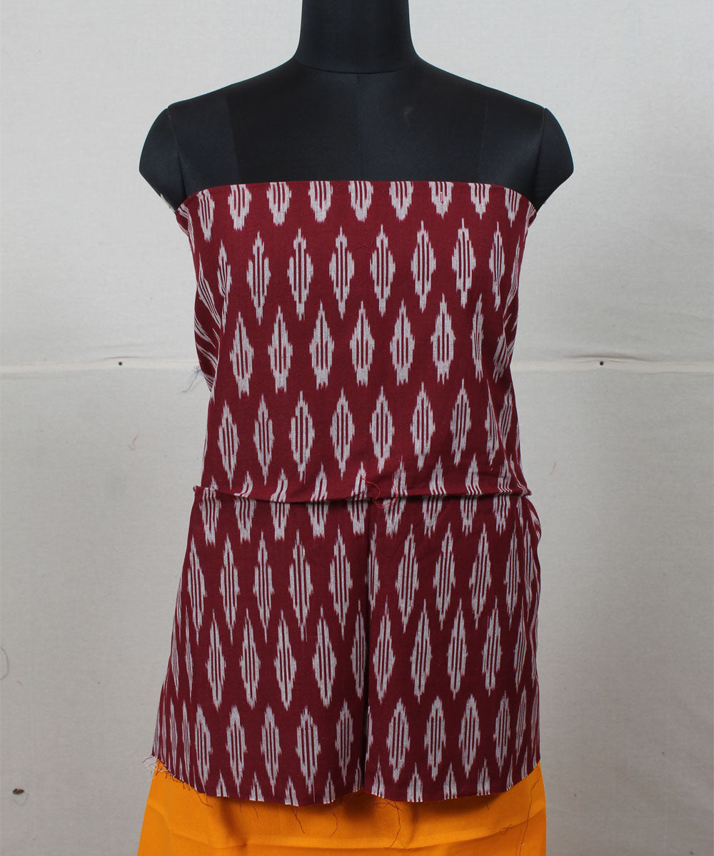 Maroon mustard handwoven pochampally ikat cotton dress material