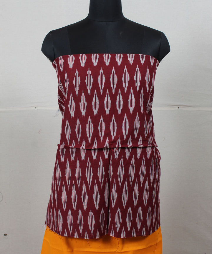 Maroon mustard handwoven pochampally ikat cotton dress material