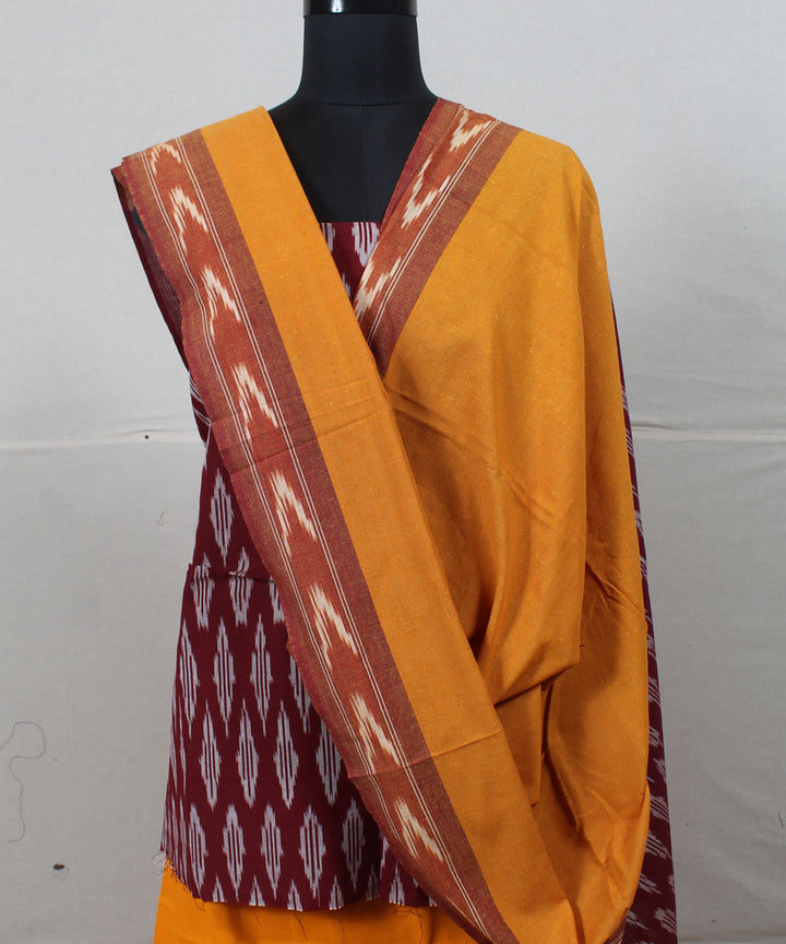 Maroon mustard handwoven pochampally ikat cotton dress material
