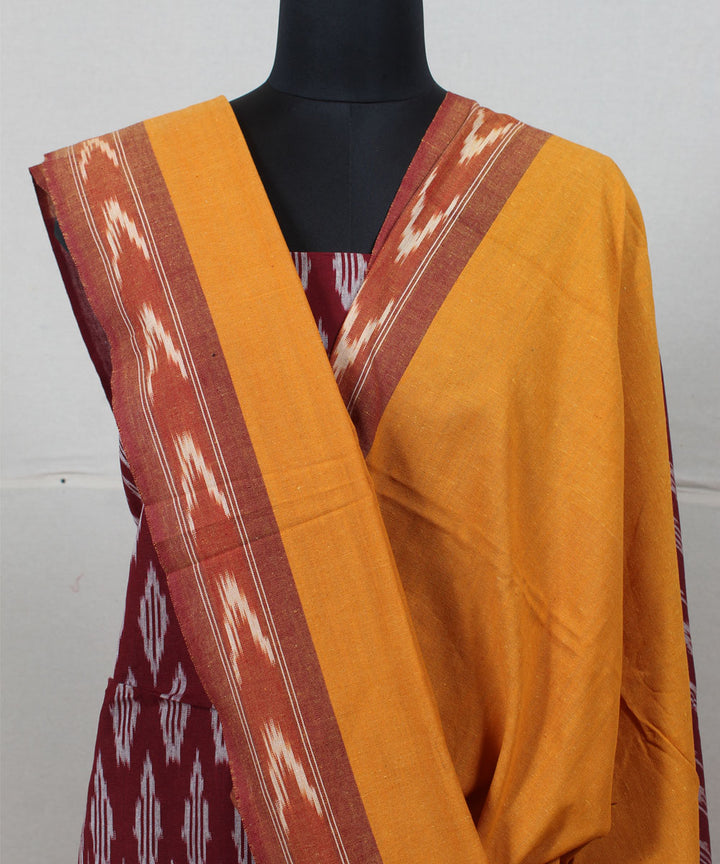 Maroon mustard handwoven pochampally ikat cotton dress material