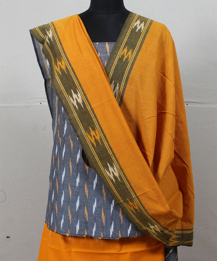 Grey mustard handwoven cotton pochampally ikat dress material