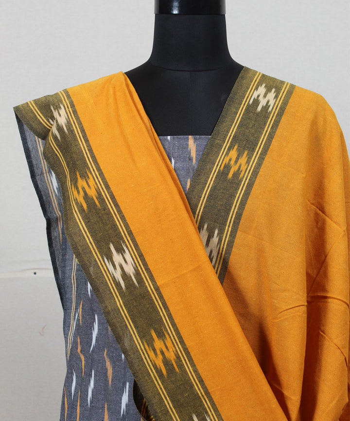 Grey mustard handwoven cotton pochampally ikat dress material
