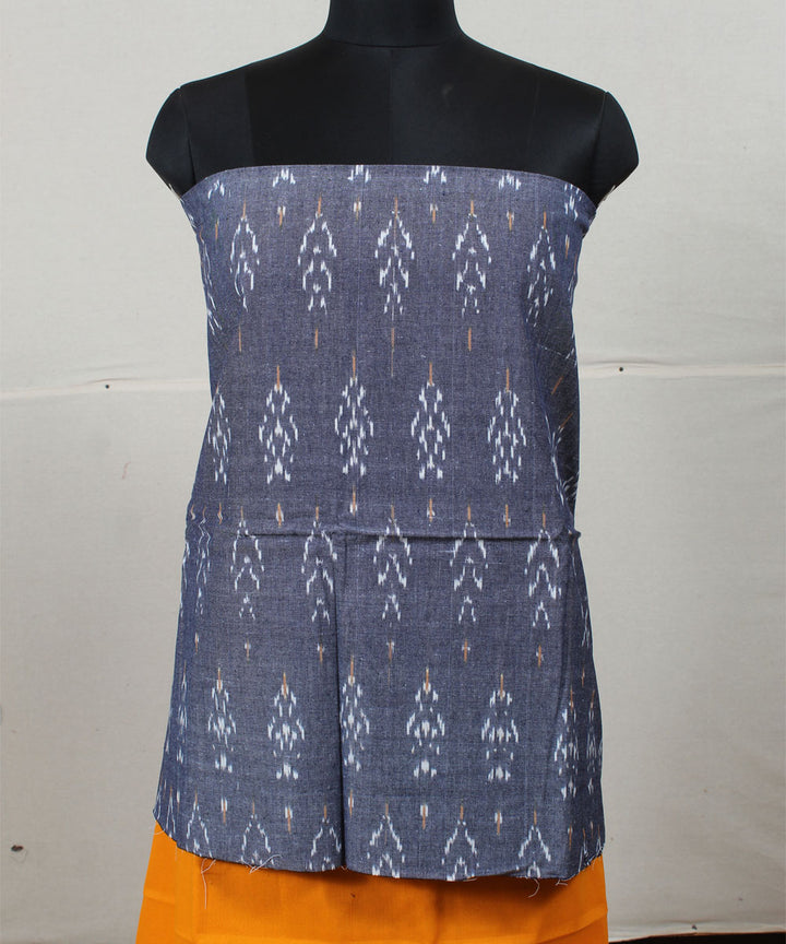Grey blue handwoven cotton pochampally ikat dress material