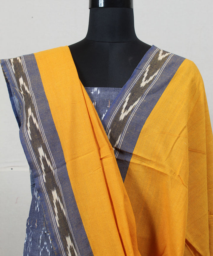 Grey blue handwoven cotton pochampally ikat dress material