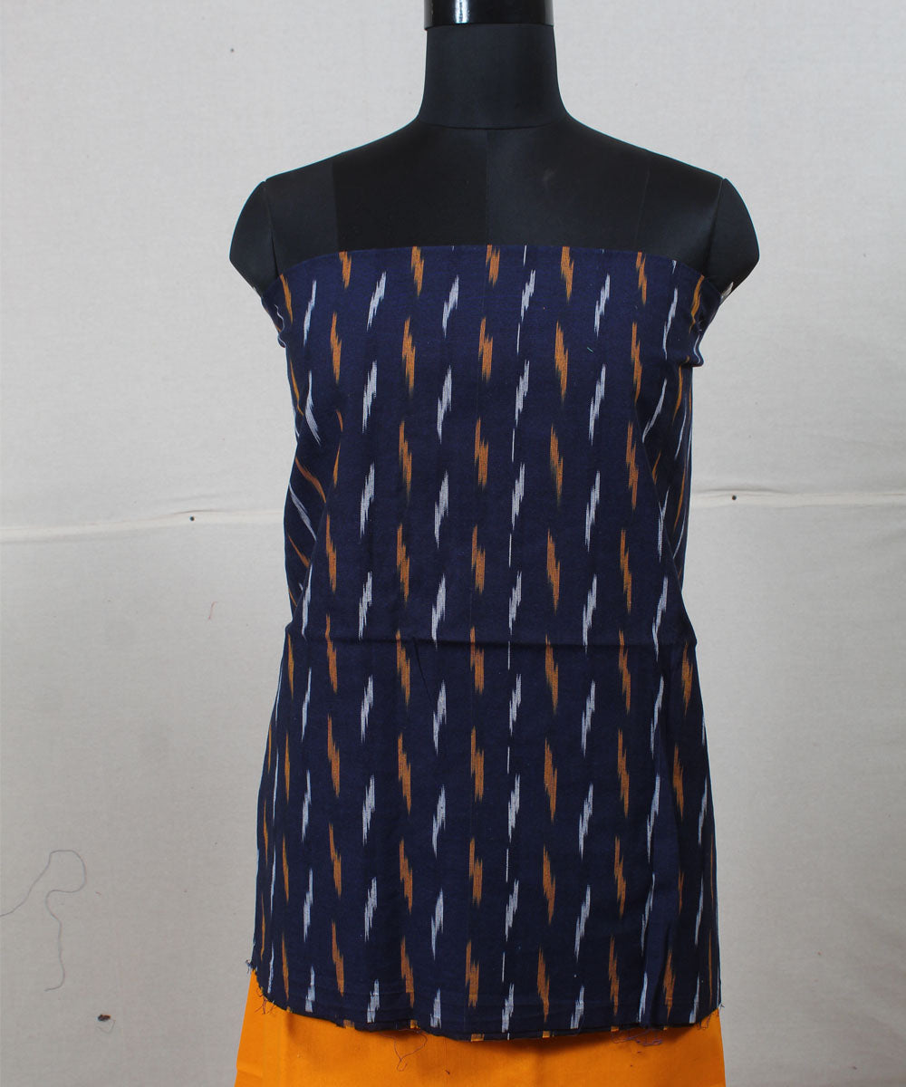 Navy blue mustard cotton handwoven pochampally ikat dress material