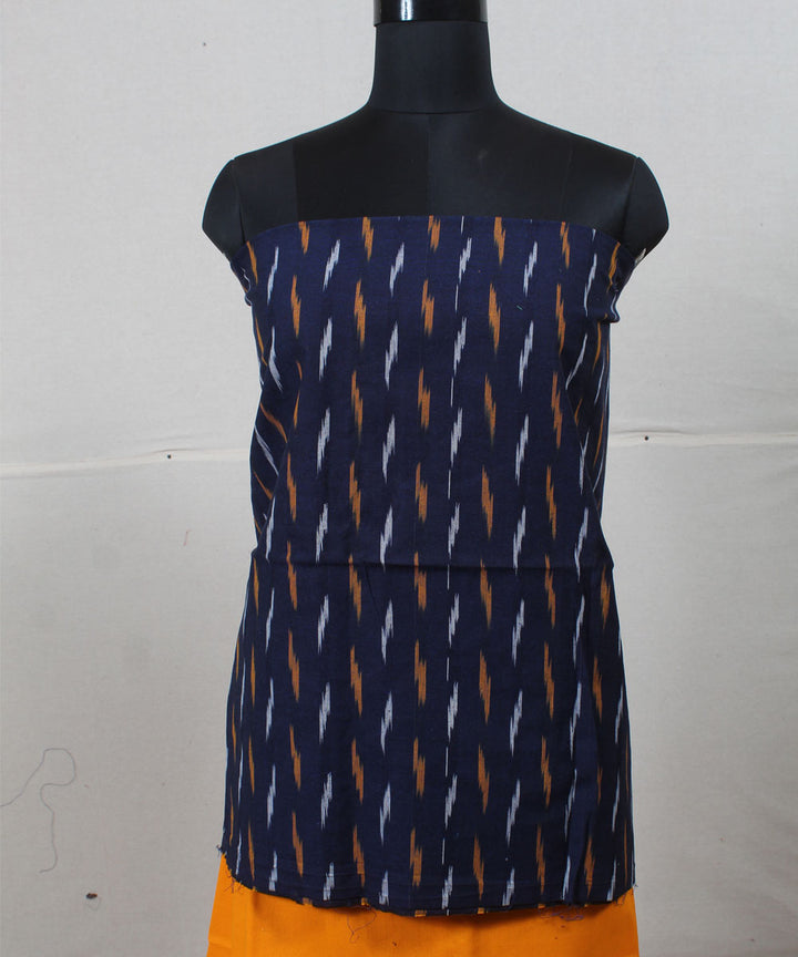 Navy blue mustard cotton handwoven pochampally ikat dress material