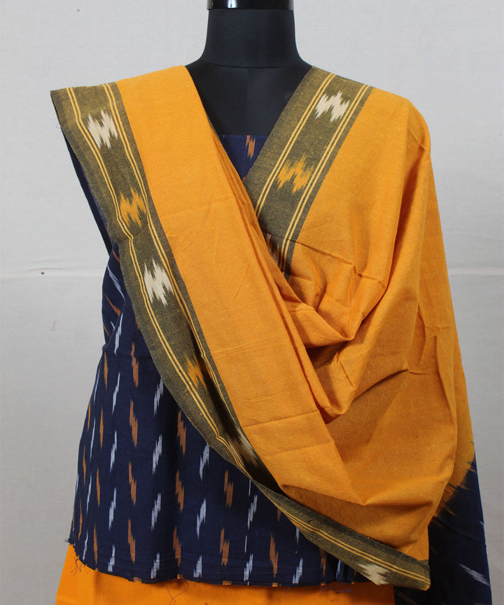 Navy blue mustard cotton handwoven pochampally ikat dress material