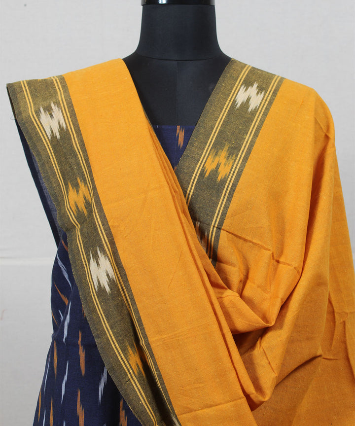 Navy blue mustard cotton handwoven pochampally ikat dress material