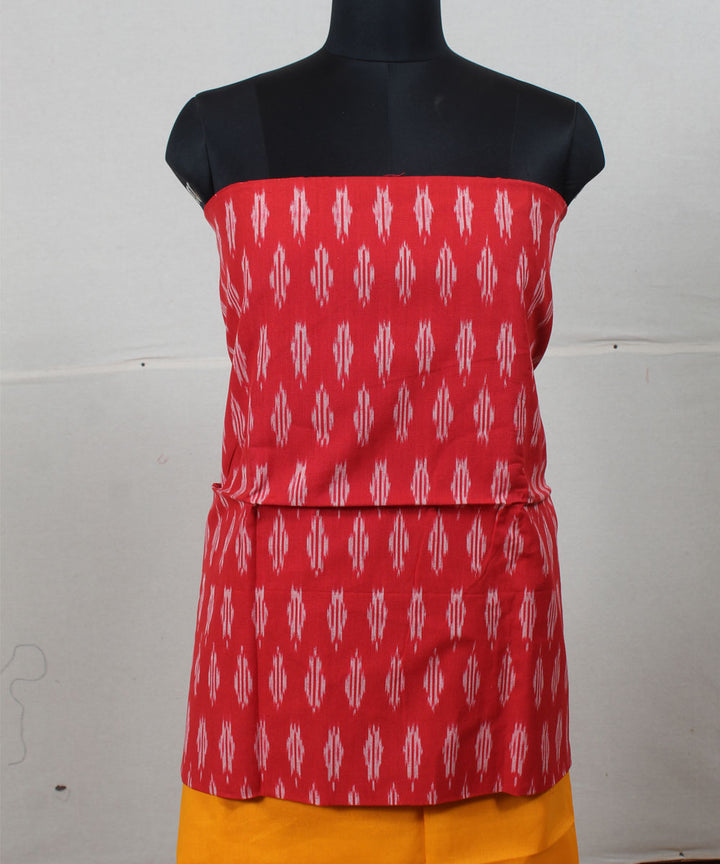 Red mustard handwoven cotton pochampally ikat dress material