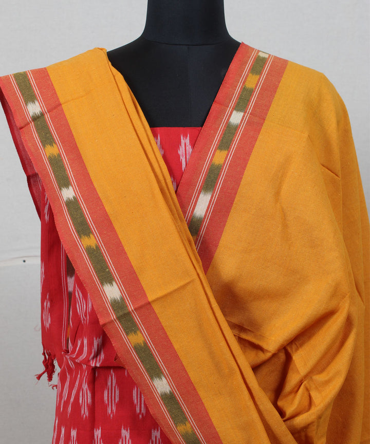 Red mustard handwoven cotton pochampally ikat dress material