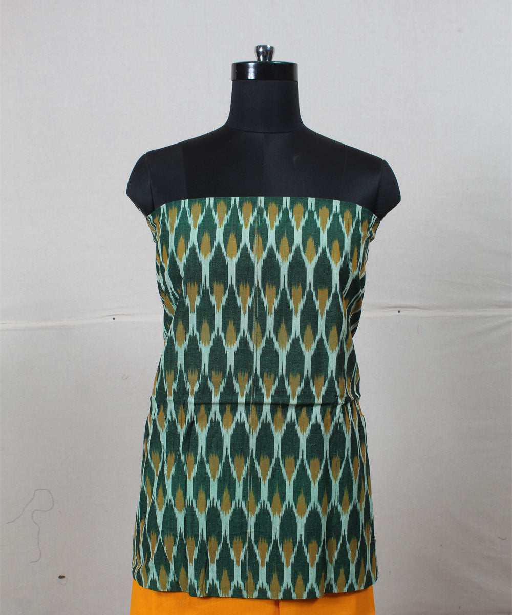 Dark green mustard handwoven cotton pochampally ikat dress material