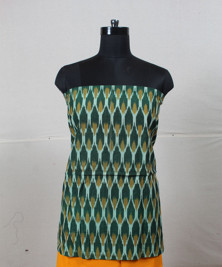 Dark green mustard handwoven cotton pochampally ikat dress material
