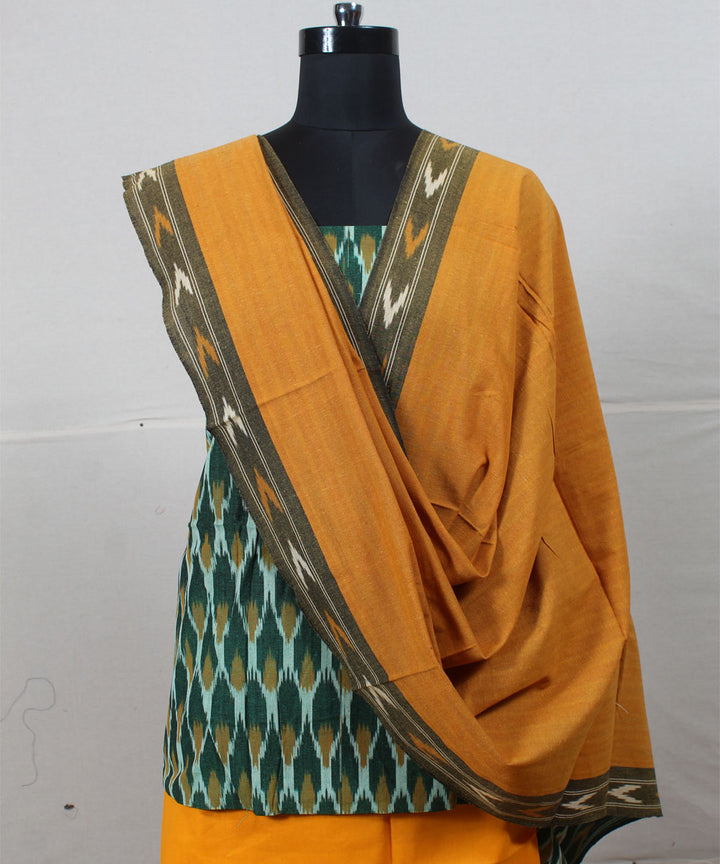 Dark green mustard handwoven cotton pochampally ikat dress material