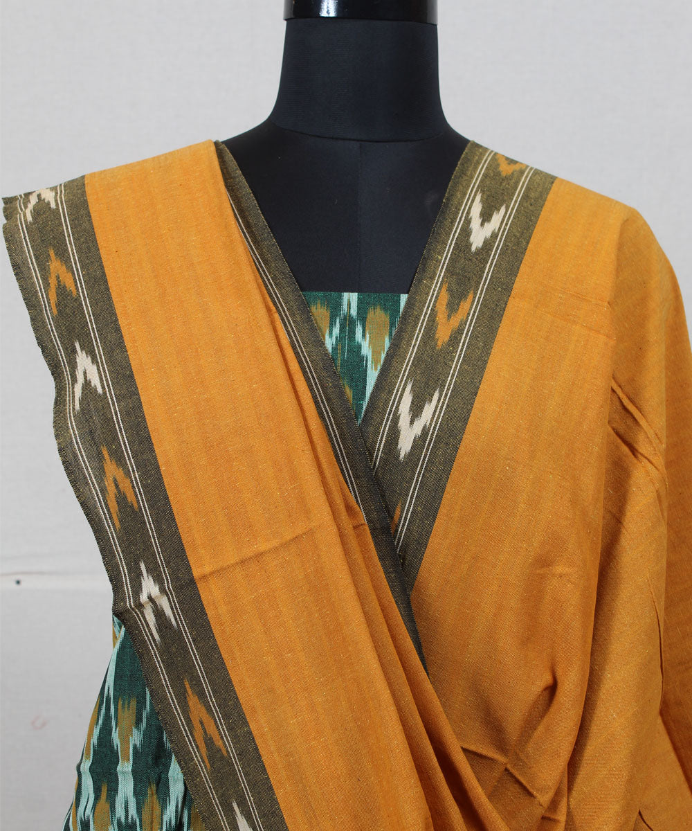 Dark green mustard handwoven cotton pochampally ikat dress material