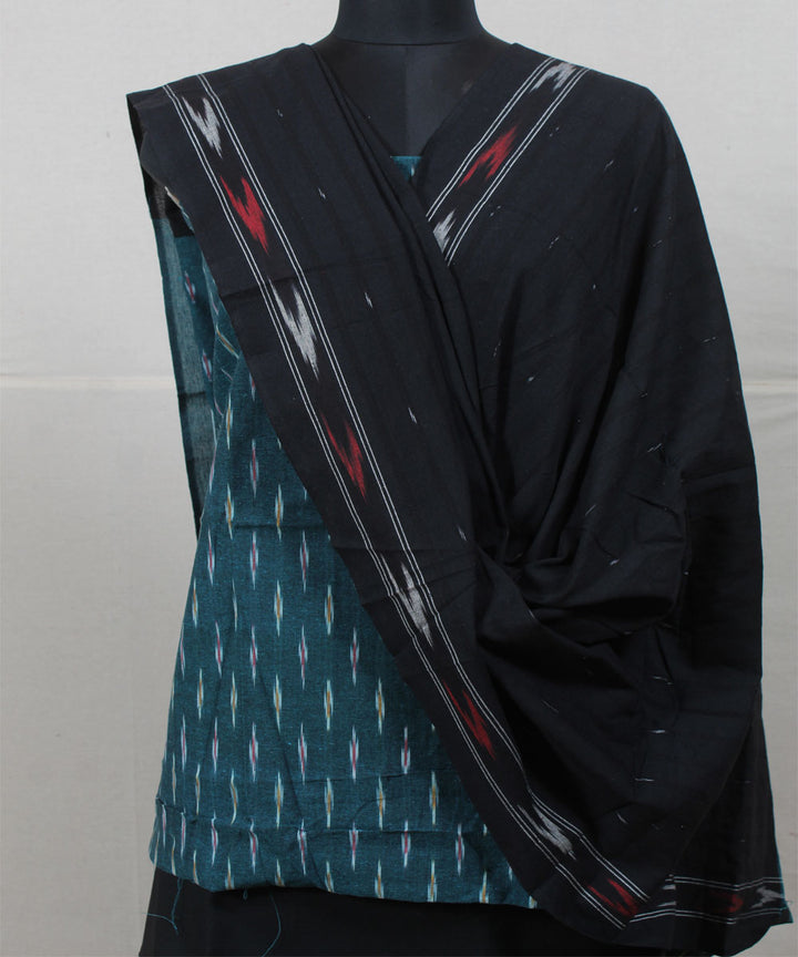 Dark green black handwoven cotton pochampally ikat dress material