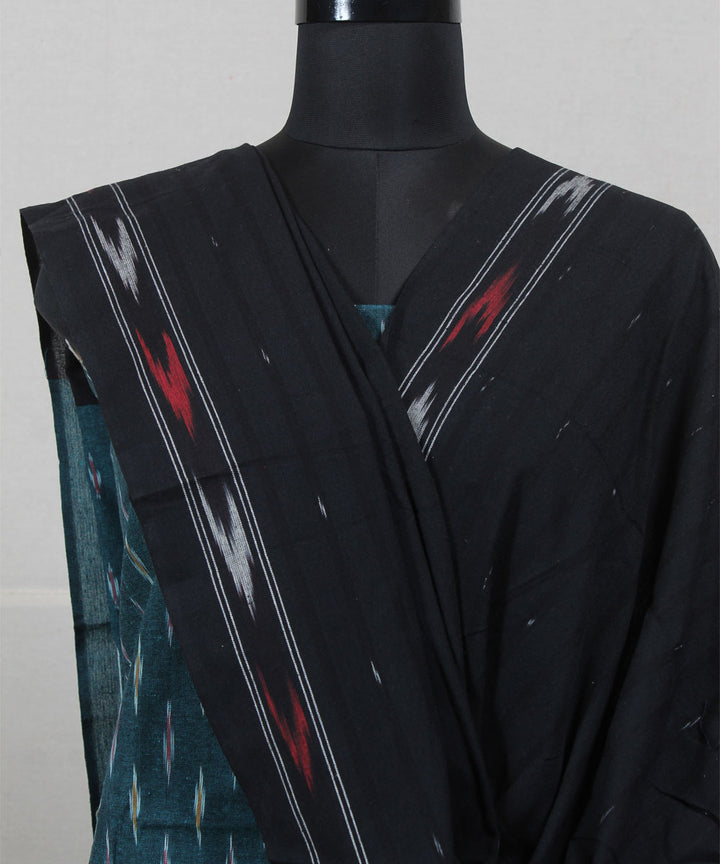 Dark green black handwoven cotton pochampally ikat dress material