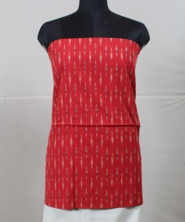 Red white handwoven cotton pochampally ikat dress material