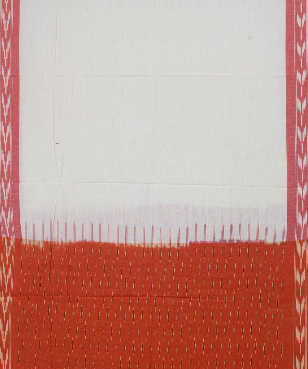 Orange white handwoven cotton pochampally ikat dress material