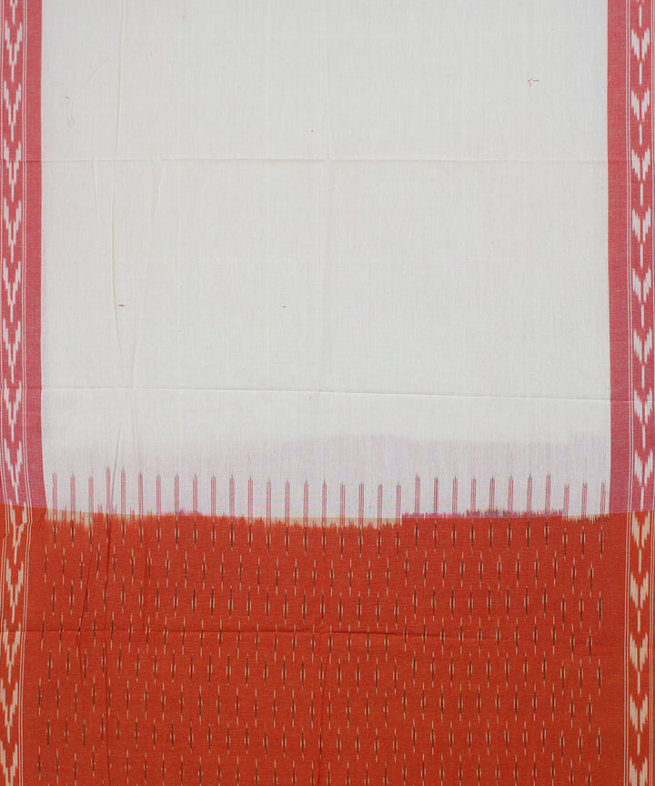 Orange white handwoven cotton pochampally ikat dress material