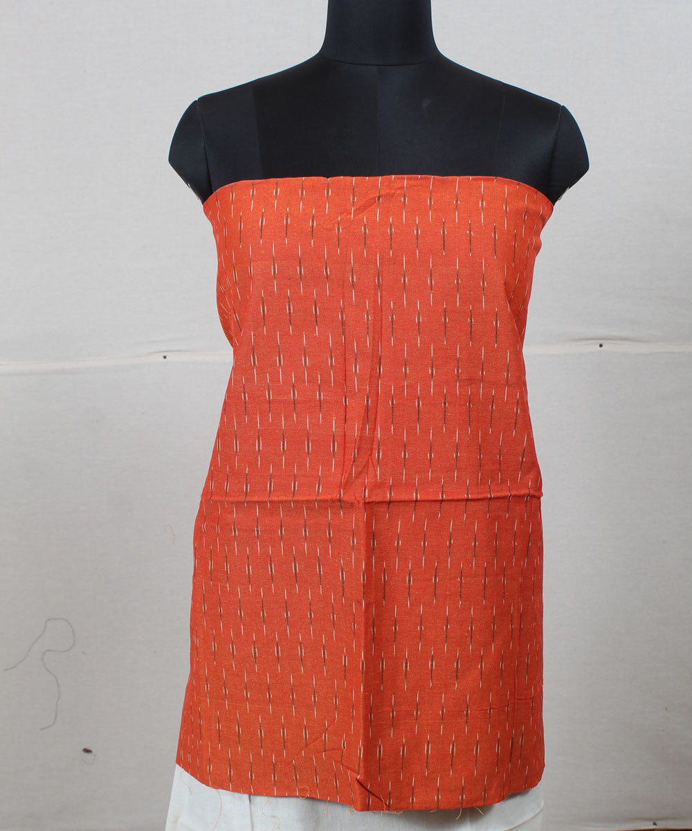 Orange white handwoven cotton pochampally ikat dress material