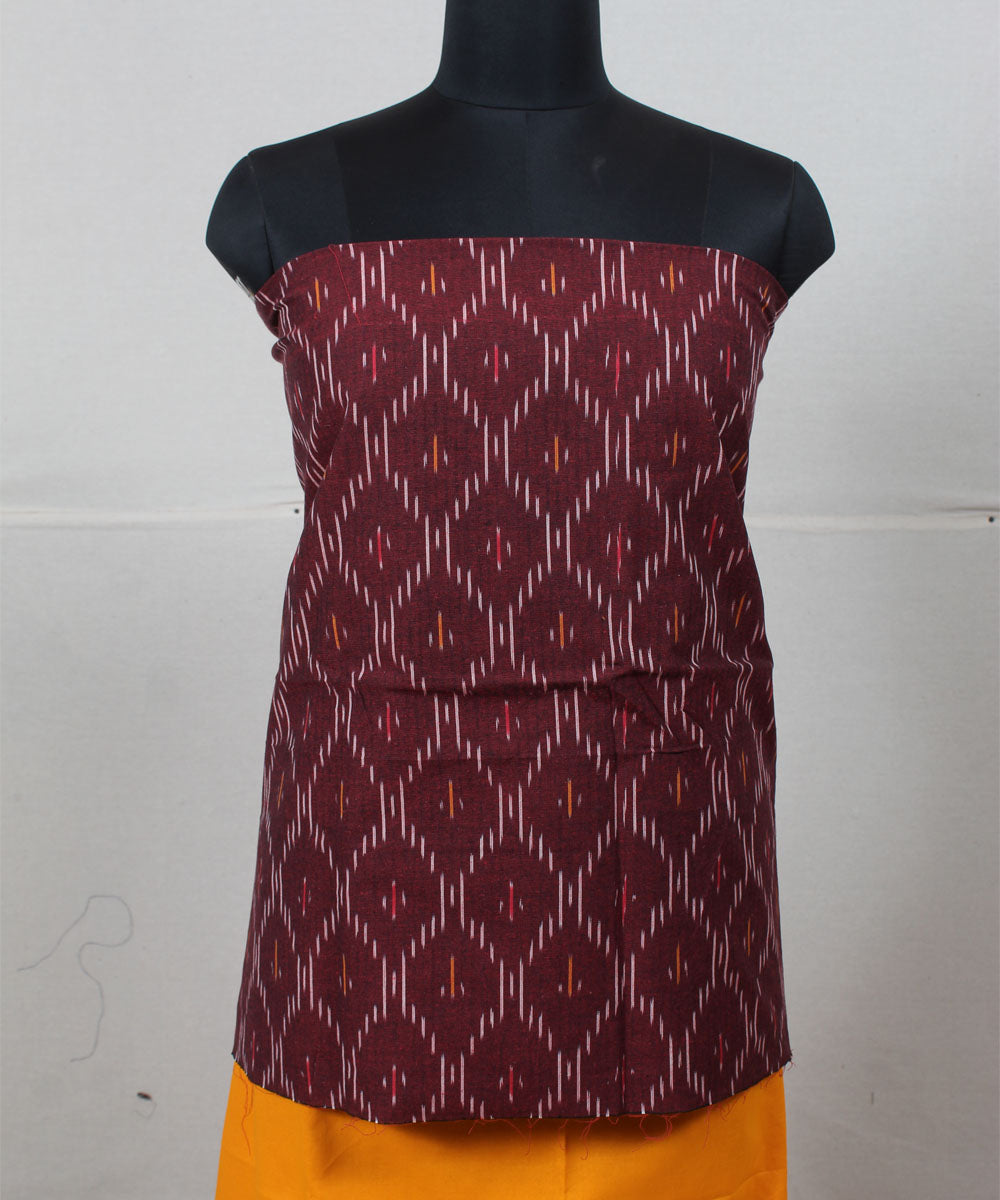 Maroon mustard pochampally ikat handwoven cotton dress material