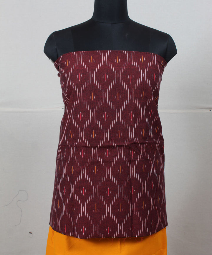 Maroon mustard pochampally ikat handwoven cotton dress material