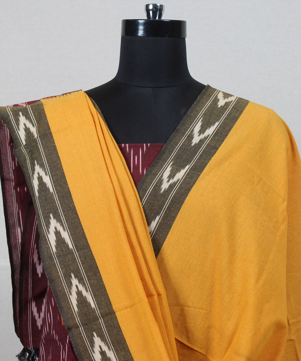 Maroon mustard pochampally ikat handwoven cotton dress material