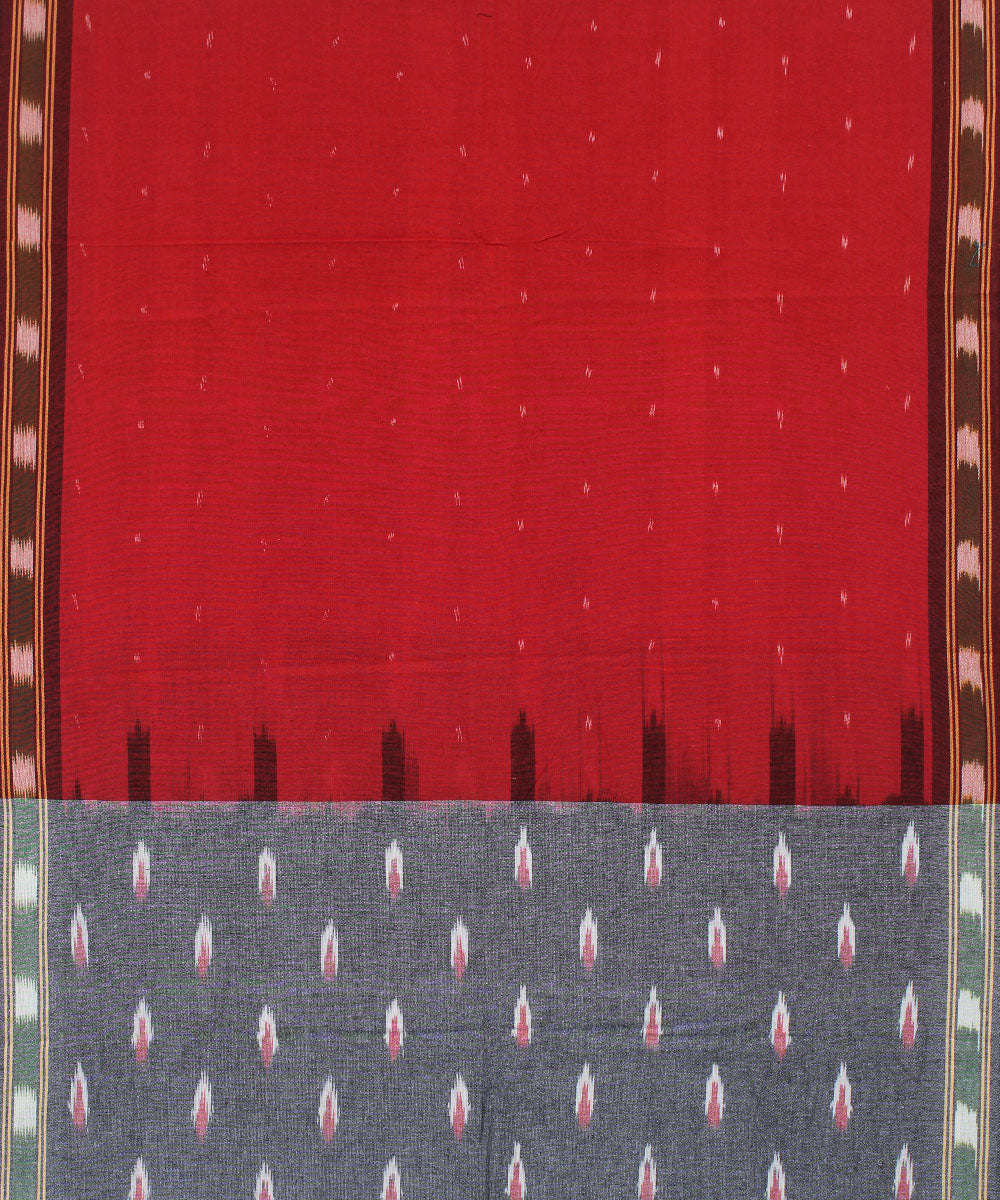 Grey red handwoven cotton pochampally ikat dress material