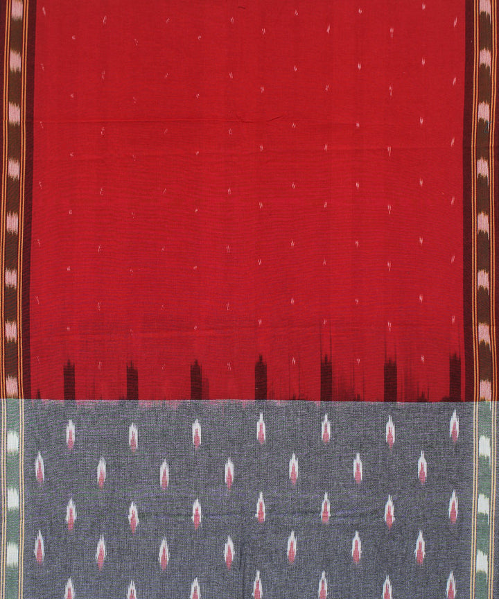 Grey red handwoven cotton pochampally ikat dress material
