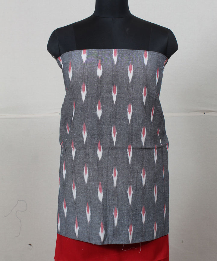 Grey red handwoven cotton pochampally ikat dress material