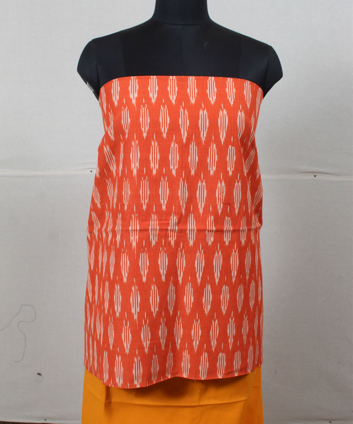 Orange mustard handwoven cotton pochampally ikat dress material