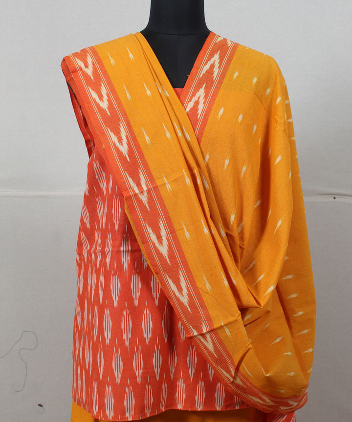 Orange mustard handwoven cotton pochampally ikat dress material