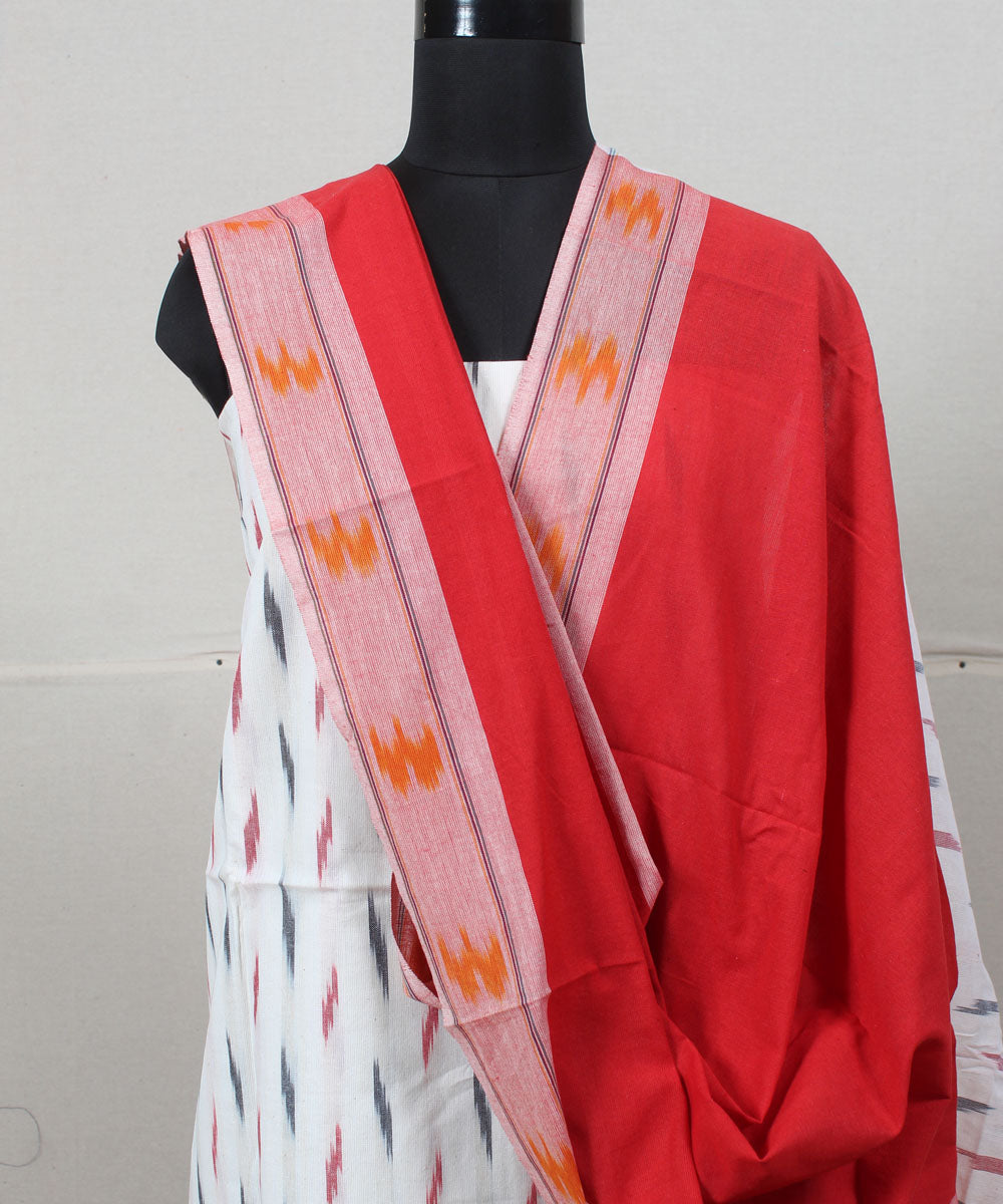 White red handwoven pochampally ikat dress material