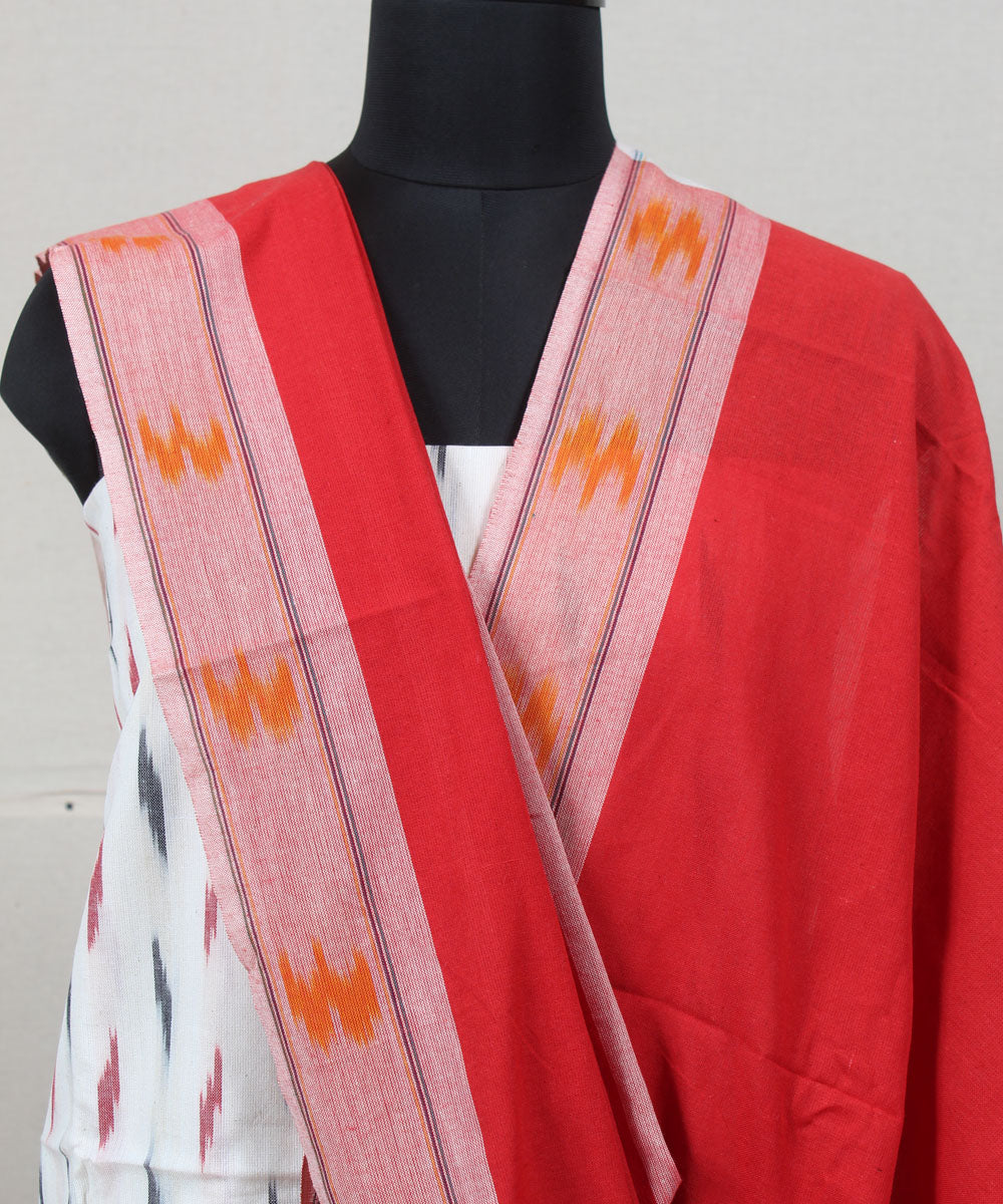 White red handwoven pochampally ikat dress material