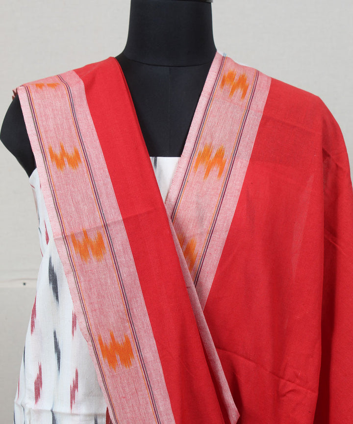 White red handwoven pochampally ikat dress material