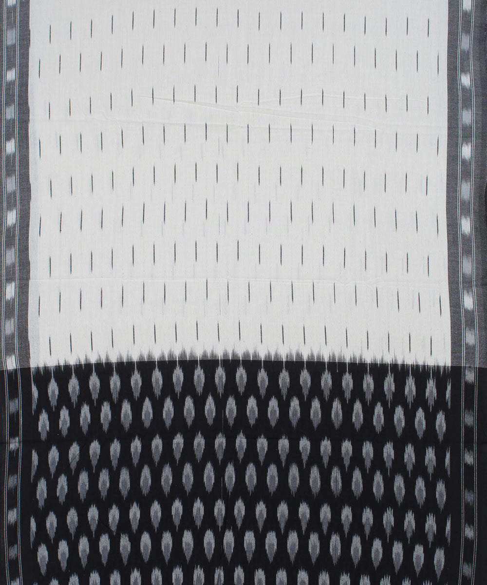 Black white handwoven cotton pochampally ikat dress material
