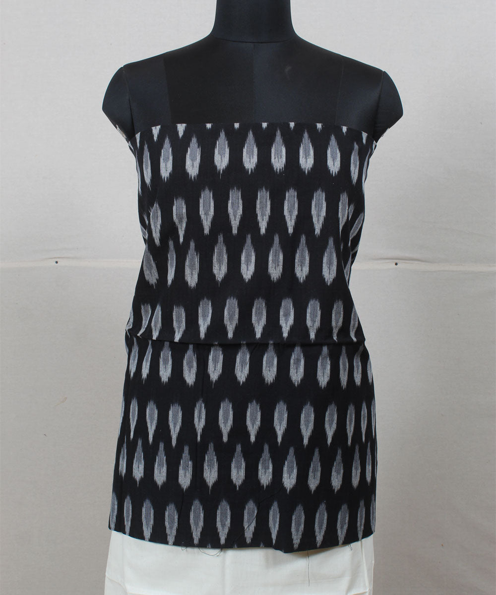 Black white handwoven cotton pochampally ikat dress material